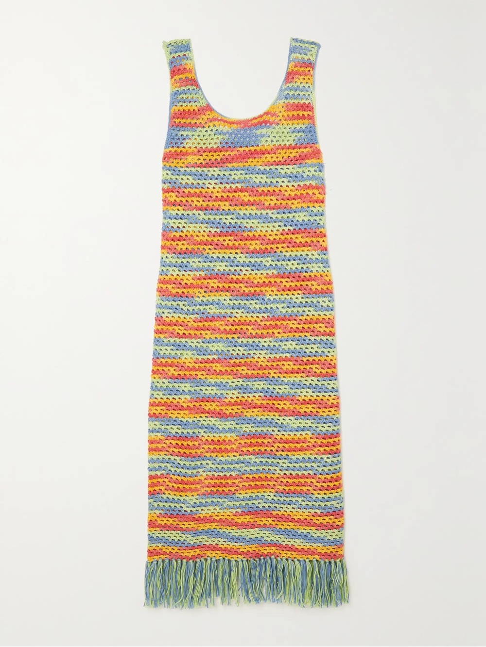 The Elder Statesman Striped Multicolor Crochet Fringe Maxi Dress